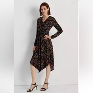 Lauren Ralph Lauren Floral Surplice Jersey Dress, NWT, Size 10